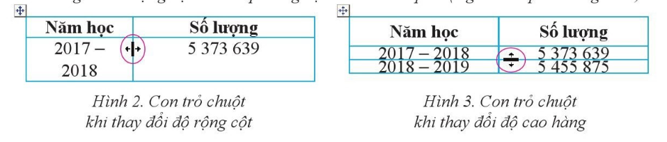 Tin học 6 Chủ đề E Bài 4 Thay đổi kích thước của hàng và cột